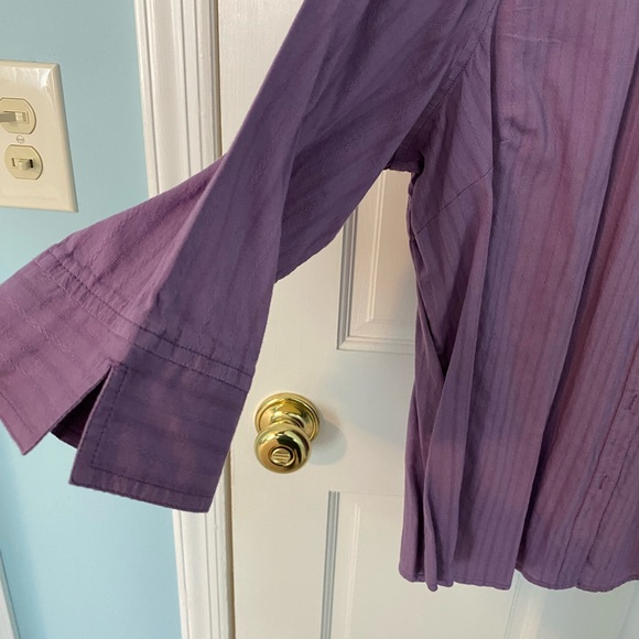 Lavendar Cotton Collared Button Down Top, 3/4 sleeve Blouse- Plus - Picture 2 of 5